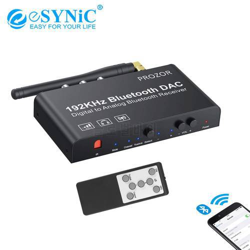 eSYNiC Bluetooth-compatible DAC 192k Digital Coaxial Toslink To Analog Stereo L/R RCA 3.5mm Audio Converter With Remote Control