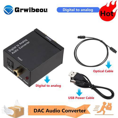 Grwibeou Digital to Analog Audio Converter Optical Fiber Toslink Coaxial Signal to RCA R/L Audio Decoder SPDIF ATV DAC Converter