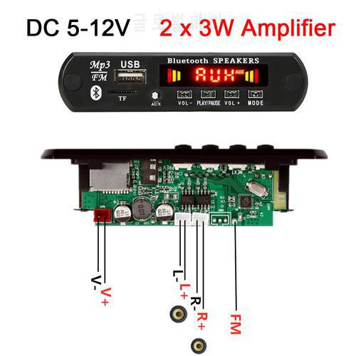 6W Amplifier MP3 Player Decoder Board Bluetooth 5.0 Car FM Radio WMA WAV Module Support FM Radio TF USB AUX Recorders Hands-free