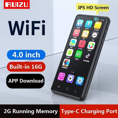 Original RUIZU H8 Android WiFi MP4 Player Bluetooth 5.0 Full Touch Screen 4inch 16GB Music Video Player With FM,Recording,E-book