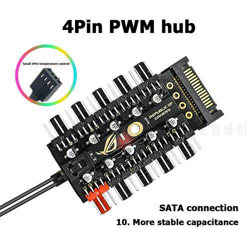 Motherboard 1 to 10 4 Pin PWM Cooler Fan HUB Splitter Extension 12V SATA Power /Large 4D port Supply PC Speed Controller Adapter