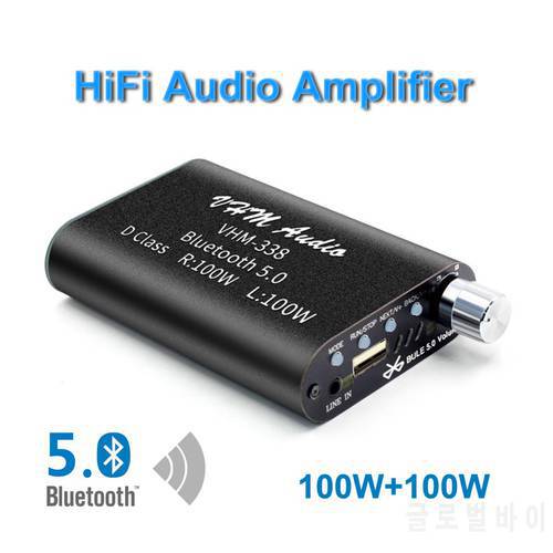 100W+100W Bluetooth 5.0 Mini Digital Amplifier Hifi Stereo Wireless Audio Amplificador Class D Amp USB AUX Car Sound AMP