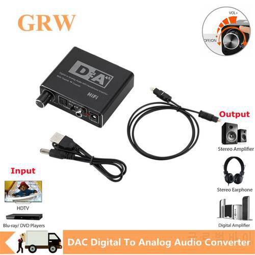 Grwibeou HIFI DAC Amp Digital To Analog Audio Converter Decoder 3.5mm AUX RCA Amplifier Adapter Toslink Optical Coaxial Output