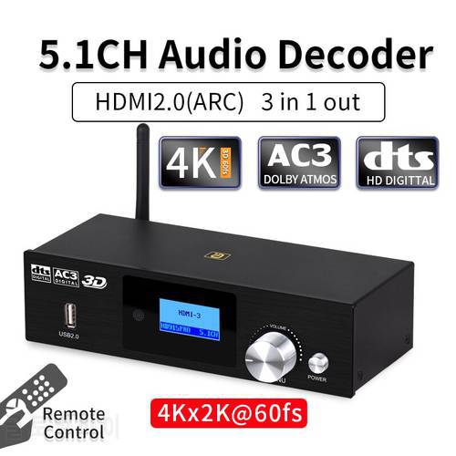 HD915PRO 5.1CH HD Audio Decoder Bluetooth 5.0 Reciever Dolby Atmos DTS AC3 HDMI2.0-Compatible 4K3D Converter SPDIF ARC PCUSB DAC