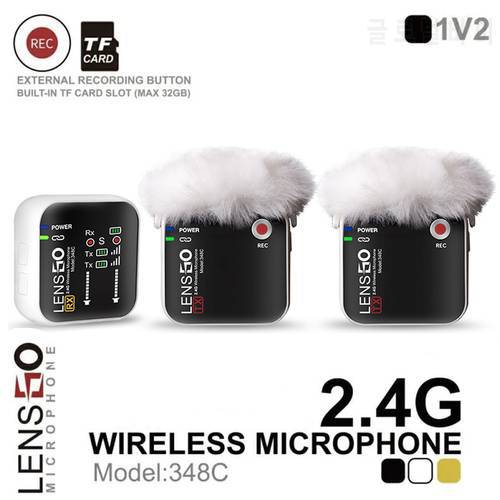 Lensgo 348C 1in1 2in1 Wireless Lavalier Microphone 2.4G System Studio Condenser Interview Mic for Phone DSLR Camera