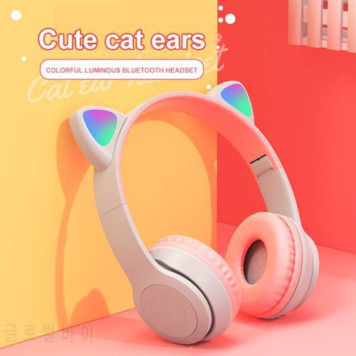 New Arrival LED Cat Ear Noise Cancelling Headphones Bluetooth-compatible Young People Kid Headset Support 3.5mm Jack Audio Cable