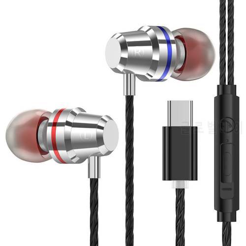 Wired Earphone Earbud Headset, Type-c Connection Sport Earbuds USB Type C Metal Headset For Samsung Xiaomi Huawei P20/P30