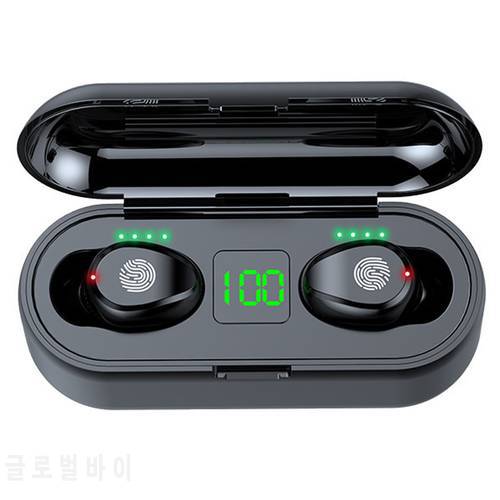 F9 TWS Wireless Bluetooth Earphone Headphone Sport Touch Mini Earbuds Stereo Bass Headset with 2000mAh Charging Case Power Bank
