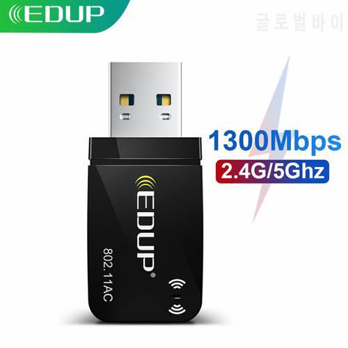 EDUP 1300Mbps Mini USB3.0 Wifi Adapter Wifi Network Card Dual Band 5.8G/2.4GHz Wireless AC USB Adapter for PC Desktop Laptop