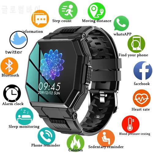 2021 Luxury military sport Men&39s Smart watch Men Full screen touch Blood pressure Heart rate monitor Bluetooth call smartwatch