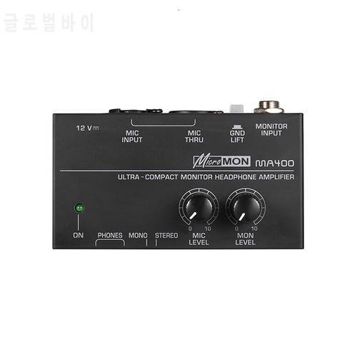 Ultra-compact Monitor Headphone Amplifier Amp High Quality with Power Adapter Monitor Microphone Preamplifier
