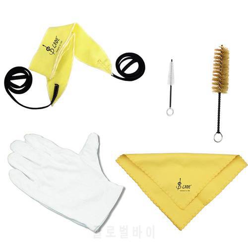 5pcs/lot Trumpet Cleaning Tools Care Suit Tube Cloth Piston Brush Mouthpiece Brush Wiper Gloves Kit