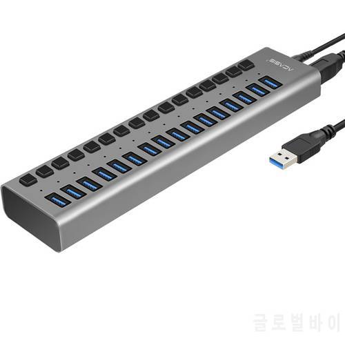 Acasis USB Hub 3.0 High Speed 16 Port USB 3.0 Hub Splitter On/Off Switch with 12V 6A Power Supply Cord for MacBook Laptop PC