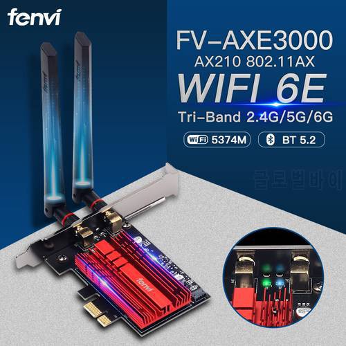 WiFi 6E FV-AXE3000 Bluetooth 5.2 Intel AX210 Wireless PCI-Express Adapter 2.4G/5G/6Ghz 5374Mbps 802.11AX Network WiFi Card Win10