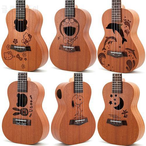 21 Inch Sapele Cute Children Cartoon Ukulele Hawaiian 4-string Small Guitar Music Instrument Guitalele