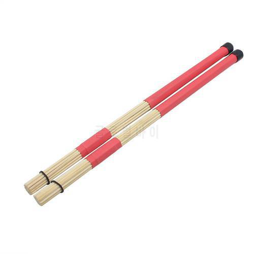 1 Pair Bamboo Drumsticks Drum Sticks Jazz Ballad Percussion Drum Brushes Bundle Harmmer with Rubber Handle Drum Accessories