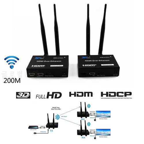 656ft Wireless WiFi HDMI Extender Transmitter Receiver 2.4G 5GHz 1080P Local Loop-out IR Remote HDMI Extender PC DVD to TV