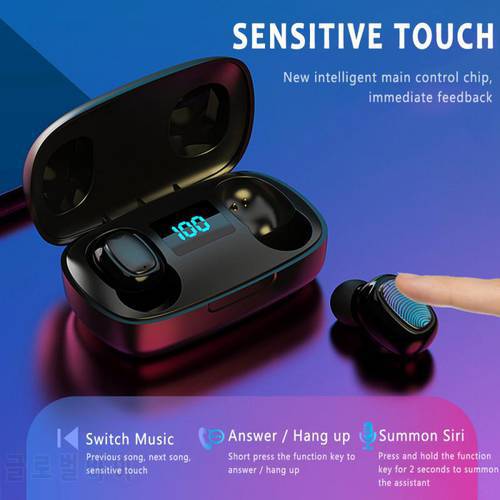 Wireless Earphone Bluetooth 5.0 IPX7 Waterproof Noise Cancelling Headset Stereo Surround Sound And Bass Earbuds With Microphone