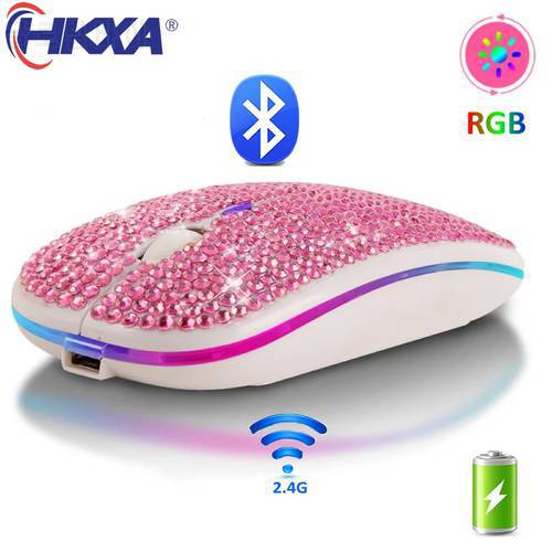 Wireless Mouse Bluetooth5.2 RGB Rechargeable Mouse Rhinestone Computer Silent Mause Backlit Ergonomic Gaming Mouse for Laptop PC