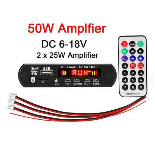 50W Car Radio Amplifier MP3 Decoder Board Bluetooth Module MP3 Player USB Recording FM Radio Receiver AUX in Car Speaker Modules