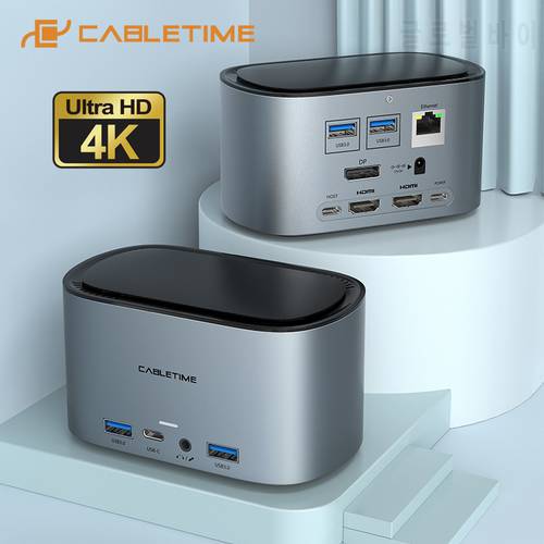 CABLETIME Multi USB Docking Station Hub for Laptop Usb C Hub Dock HDMI 4K 60Hz RJ45 1000Mbps SSD Enclosure USB3.0 PD 100W C390