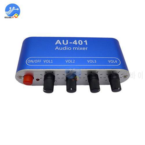 AU-401 DC 5V-12V Stereo Audio Mixer 4 Input 1 output Individually Controls Board Sound mixing DIY Headphones Amplifier