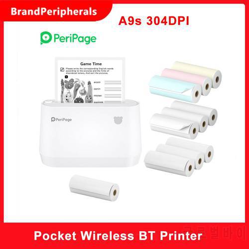 Original PeriPage A9s Mini Thermal Printer Pocket Wireless BT 304DPI Portable Photo Mobile Printer Receipt Label Maker Sticker