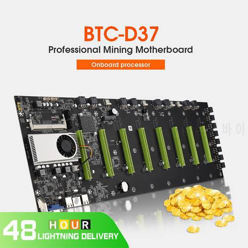 Ethereum Bitcoin Mining Motherboard with CPU Fan and 8 GPU Slots (Slot Pitch 55mm) DDR3 RAM Integrated VGA Low Power Consumption