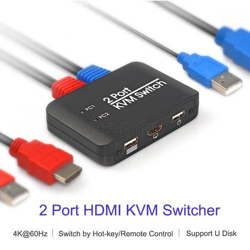 4k @ 60 hz 2 portas hdmi kvm switch usb interruptor kvm switcher splitter com fio de 1.2 m 2 em 1 fora interruptor kvm apoio usb