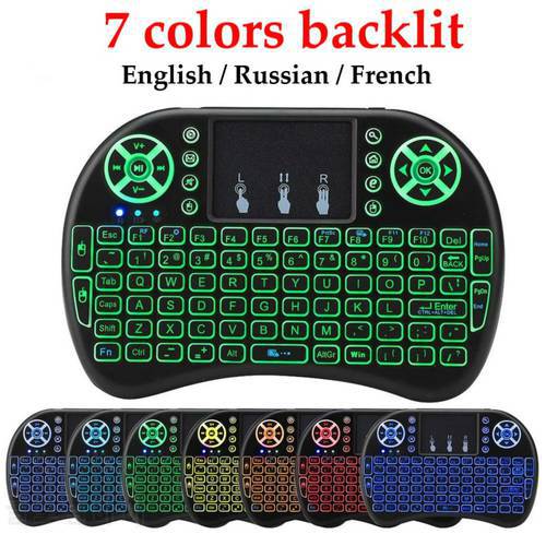 2.4G Mini Wireless Keyboard TV Remote Control 7 Colors Backlit Air Mouse English/Russian/Spanish/French Keyboard for Android TV