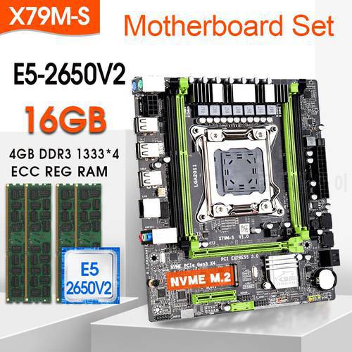 Motherboard Set With LGA2011 Combos Xeon E5 2650 V2 CPU 4pcs x 4GB=16GB Memory DDR3 ECC RAM 1333Mhz NVME M.2 Slot