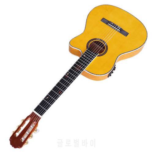Yellow Thin Body Classic Guitar 39 Inch 6 String High Gloss Finish Cutaway Design Guitarra with EQ Tuner Function