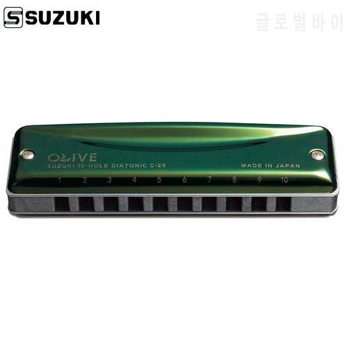 Suzuki Olive C-20 Diatonic Harmonica 10 Holes Blues Harp Key Of C Olive Green Professional Quality Japan Musical Instruments C20