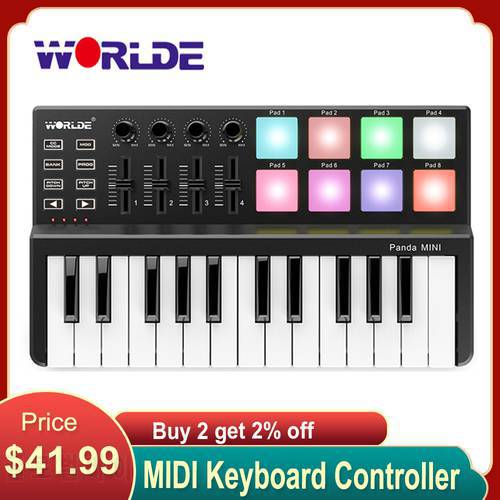 Hot WORLDE Panda MIDI Controller Keyboard MINI 25-Key Ultra-Portable USB MIDI Keyboard Controllers Backlit Trigger Pads 9 Styles