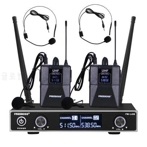 FB-U35H2 Dual Way UHF Fixed Frequency Wireless Microphone System with 2pcs Bodypack + 2pcs lavalier&headset Speech Mic