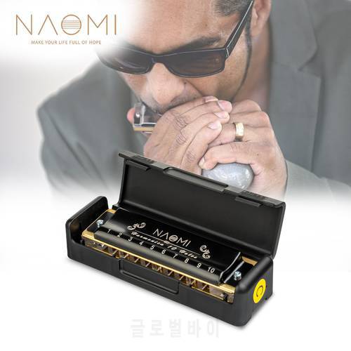 NAOMI Blues Harmonica According Key Of C 10 Holes Harmonica W/ Arcylic Comb Professional Solo Diatonic Harmonica Black Case