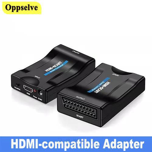 1080P SCART HDMI-compatible Adapter Video Audio Converter With USB Cable For TV Sky Box DVD Television Signal Upscale Converter