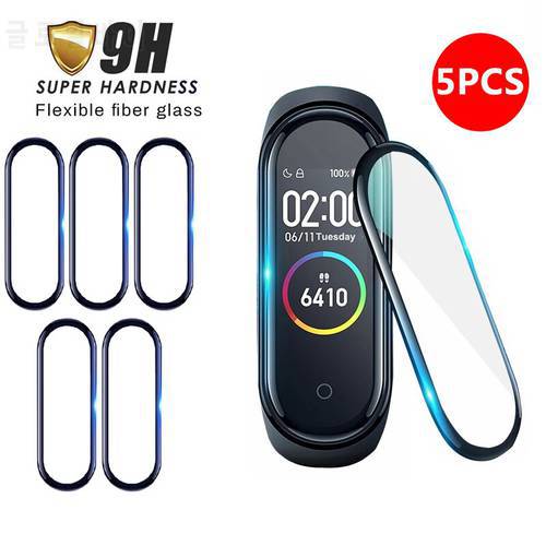 5Pcs 9H curved protective glass For Xiaomi mi band 7 6 5 glass film for Miband Smart Watch band 4 5 6 smart bracelet accessories