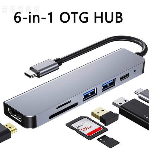 6 In 1 USB C Hub for Macbook Pro Type C Hub to HDMI USB 3.0 TF SD Multi USB Adapter for iPad Pro OTG Splitter USB C Dock
