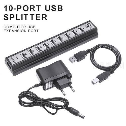 480Mbps High Speed Multiport Splitter Adapter Portable Light Weight 10 Ports USB 2.0 Hub With External Power For PC Laptop
