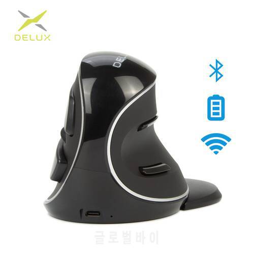 DELUX M618PD Wireless Ergonomic Vertical Mouse Bluetooth + 2.4Ghz 4000DPI Rechargeable 6 Buttons Mice For PC Laptop