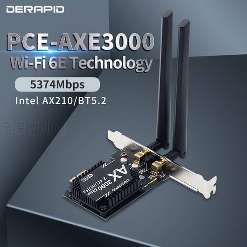 3000Mbps WiFi 6E Intel AX210 Wireless Desktop PCIe Adapter Bluetooth 5.2 802.11AX Tri-Band 2.4G/5G/6Ghz Wifi Card For Windows 10