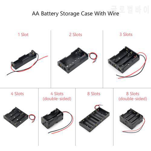 1 2 3 4 8 Way Slots Battery Holder For 1/2/3/4/8 X AA Box Holder With Wire Leads Battery Storage Case ABS Box Fast Power Supply
