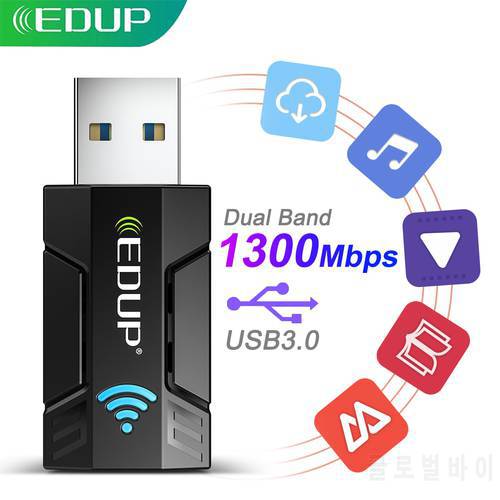 EDUP WiFi Wireless Network Card 1300M USB3.0 WiFi Adapter 2.4G&5G Dual Band Portable Stable Signal Adapter for PC Desktop Laptop