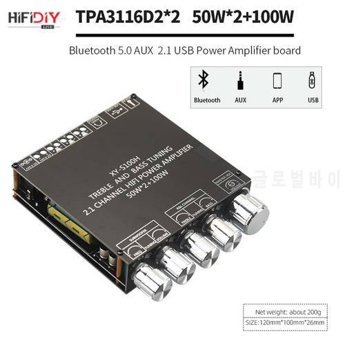 TPA3116D2 Bluetooth 5.0 2.1 Channel Power Audio Stereo Subwoofer Amplifier Board 50WX2+100W TREBLE Bass note tuning AMP S100H