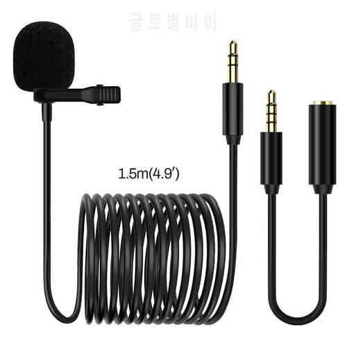 Litufoto-VV10 1.5m/3.5mm Interface Electret Condenser Microphone Lapel Clip-on Pc / Phone /Camera Mic For Iphone Laptop Computer