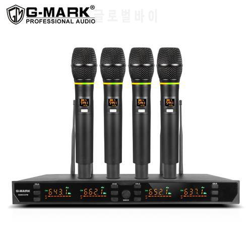 Wireless Microphone G-MARK G440XFM 4-Channel UHF 4 Handheld Dynamic Metal Body Frequency Selectable For Karaoke Stage Party Show