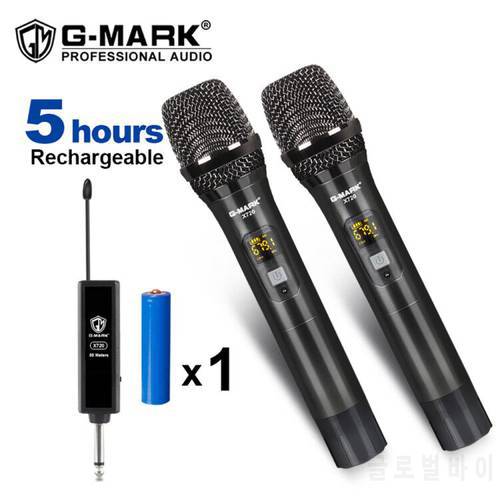 Wireless Microphone G-MARK X720 UHF Recording Karaoke Dynamic Handheld Mic 2 Channels 50m Range Lithium Battery Metal Body