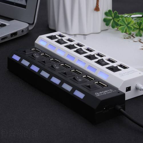 7 Ports High Speed USB 2.0 Hub Splitter Adapter w/ON/OFF Switch for Laptop Hot plug USB device small size The on / off switch ac