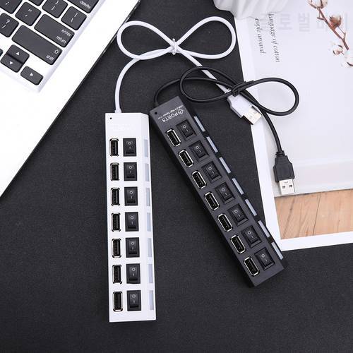 With 7 Ports USB 2.0 High-Speed Hub Multi USB Splitter Use Power Adapter Multiple Expander with Switch for PC Laptop